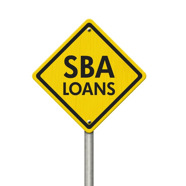 SBA Loans yellow warning highway road sign — Stock Photo, Image