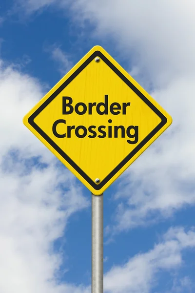 Yellow Warning Border Crossing Highway Road Sign — Stock Photo, Image