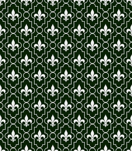White and Dark Green Fleur-De-Lis Pattern Textured Fabric Backgr — Stock Photo, Image