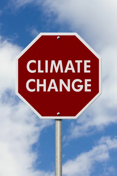 Mudança climática sinal de estrada parada vermelha — Fotografia de Stock