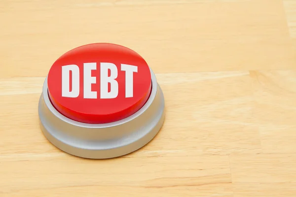 Adósság piros nyomógomb — Stock Fotó