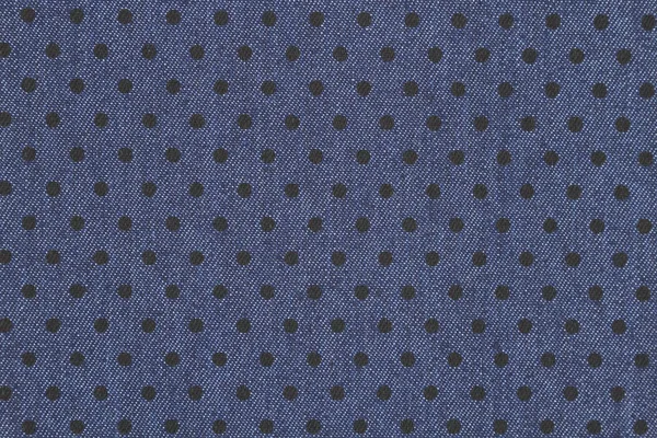 Denim azul escuro com fundo de tecido preto polka dot — Fotografia de Stock