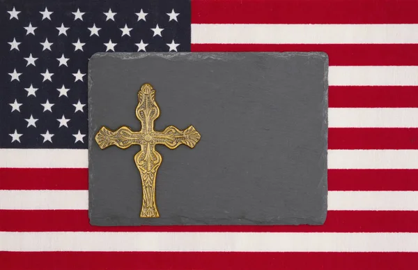 Bandera de los Estados Unidos de América con una pizarra negra con un cro Fotos de stock