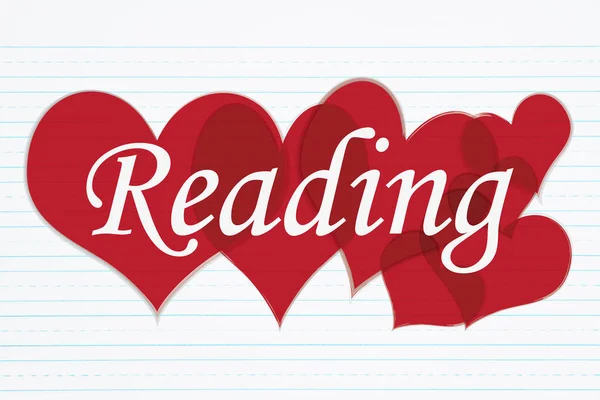 Papel forrado retro con texto Lectura con corazones rojos — Foto de Stock