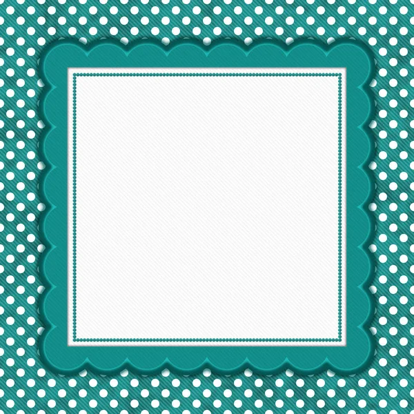 Teal and white polka dot square border with copy space — Stock Photo, Image