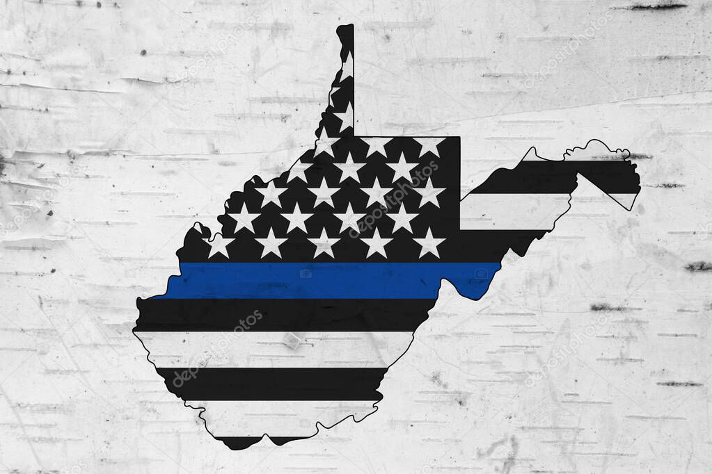 American thin blue line flag on map of West Virginia