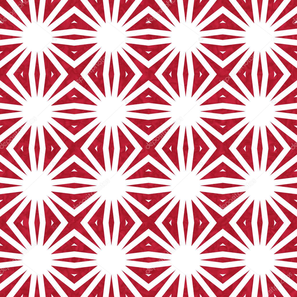 Red and white burst abstract geometric seamless textured pattern