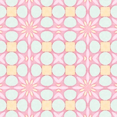 Pembe ve yeşil yıldız çiçeği geometrik detaylandırılmış dikişsiz desen 