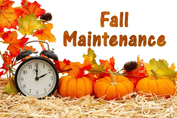 Fall Maintenance message with a retro alarm clock with pumpkins — Stockfoto