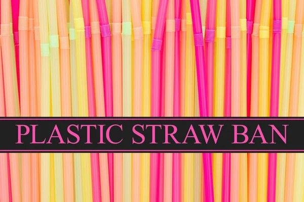 Plastic Straw Ban message with multi colored plastic straws — Stockfoto