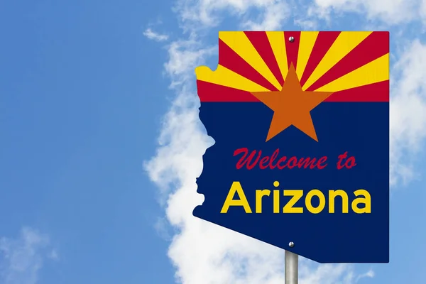 Welcome to the state of Arizona road sign in the shape of the st — Stock Photo, Image