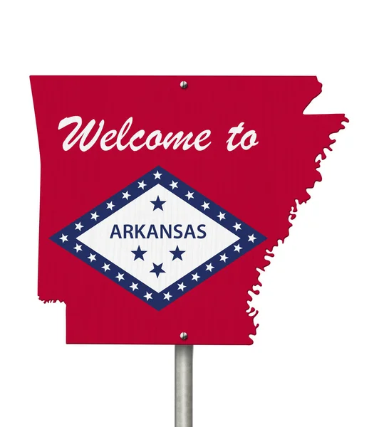 Bienvenue dans l'état de l'Arkansas panneau routier en forme de s — Photo
