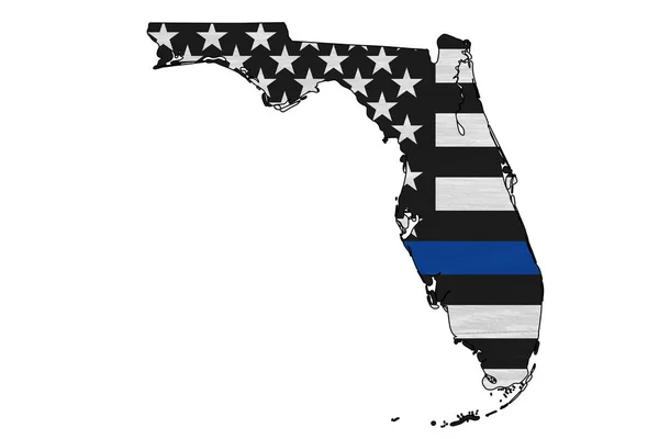 Bandiera americana sottile linea blu sulla mappa di Florida — Foto Stock