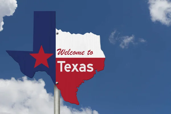 Welcome to the state of Texas road sign in the shape of the stat — Stock Photo, Image