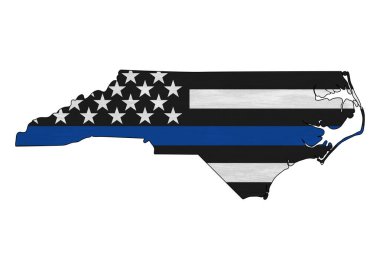 Kuzey Carolina haritasında Amerikan ince mavi çizgi bayrağı