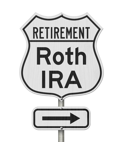 Retirement with Roth IRA plan route on a USA highway road sign