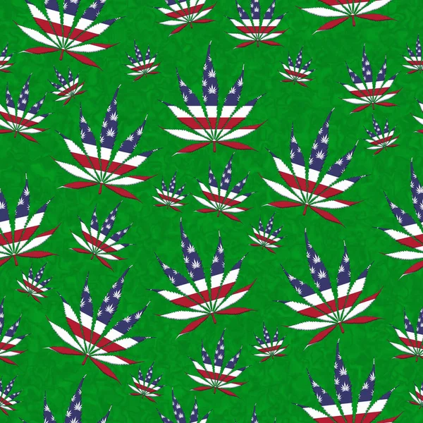 USA bandiera Marijuana foglia senza soluzione di continuità e ripetere il modello di sfondo — Foto Stock