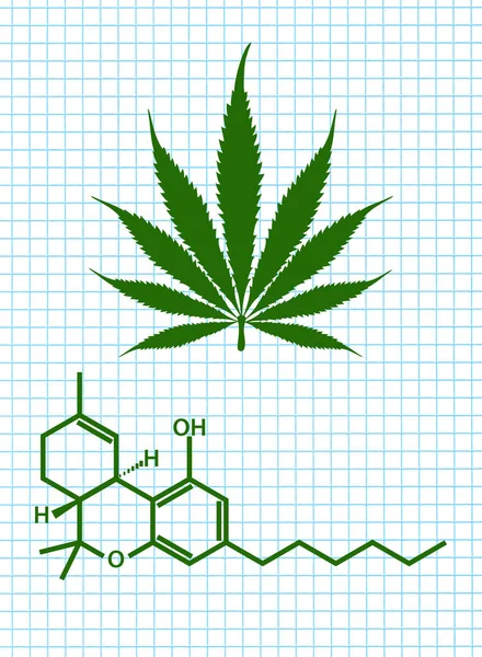 Structure chimique de marijuana avec feuille verte — Photo