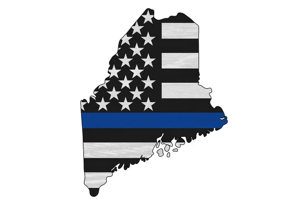 Bandeira de linha azul fina americana no mapa de Maine — Fotografia de Stock