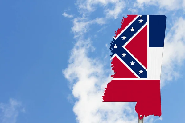 Estado Mississippi Sinal Estrada Forma Mapa Estado Com Bandeira Com — Fotografia de Stock
