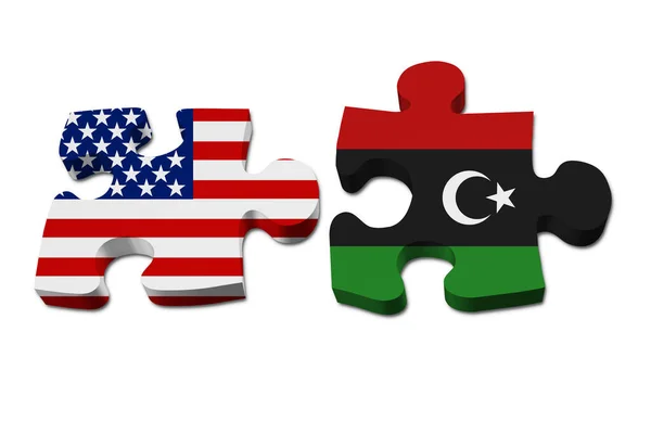 Usa Libya Working Together Flag Libyan Flag Two Puzzle Pieces — Stock Photo, Image