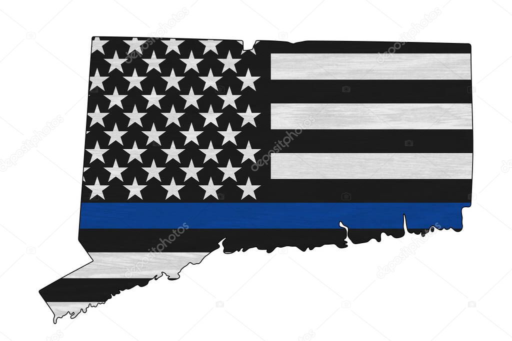 American thin blue line flag on map of Connecticut for your support of police officers