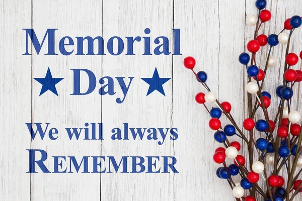 Memorial Day Always Remember Text Red White Blue Berry Spray — Stock Photo, Image