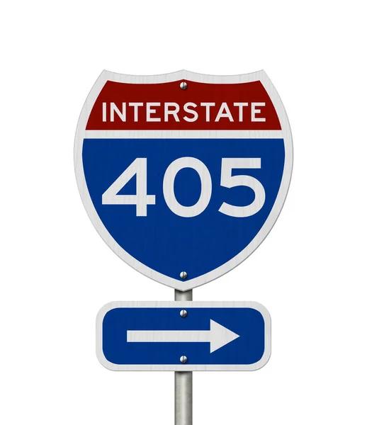 州間高速道路405号線アメリカ赤と青の道路標識が白地に隔離されている — ストック写真