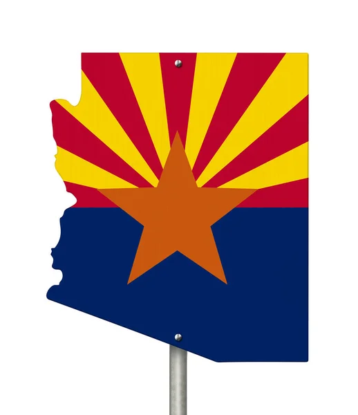 Señal Carretera Del Estado Arizona Forma Mapa Estatal Con Bandera —  Fotos de Stock