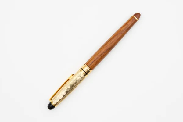 Элегантный Бизнес Коричневый Золотой Древесины Шариковой Ручкой Изолированы Над Белым — стоковое фото