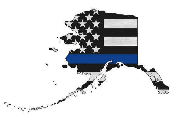 Bandera Línea Azul Delgada Americana Mapa Alaska Para Apoyo Los —  Fotos de Stock