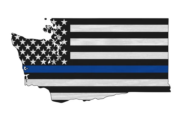 Amerikaanse Dunne Blauwe Lijn Vlag Kaart Van Washington Voor Steun — Stockfoto