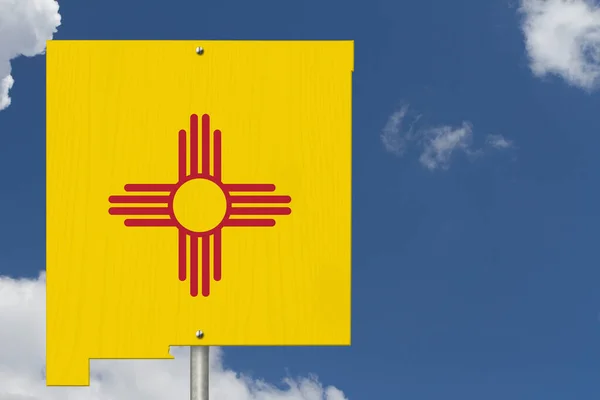 State New Mexico Road Sign Shape State Map Flag Sky — Stock Photo, Image