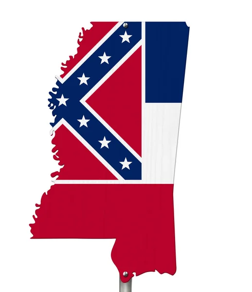 Staat Mississippi Verkeersbord Vorm Van Staatskaart Met Vlag Geïsoleerd Boven — Stockfoto