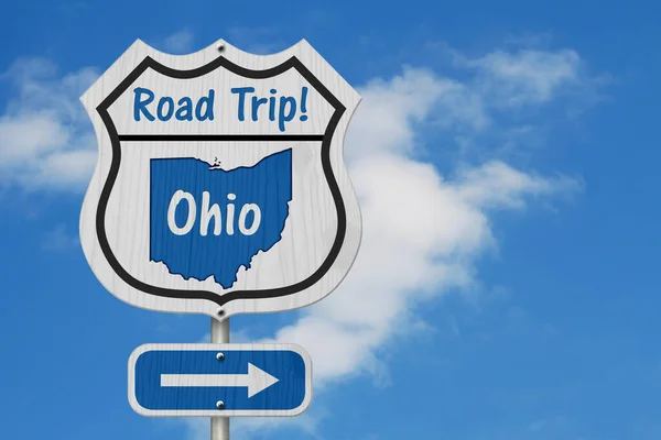 Ohio Road Trip Highway Sign Ohio Mapa Texto Road Trip — Fotografia de Stock