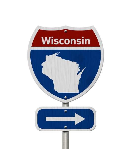 Viaje Por Carretera Wisconsin Señal Tráfico Interestatal Roja Blanca Azul — Foto de Stock