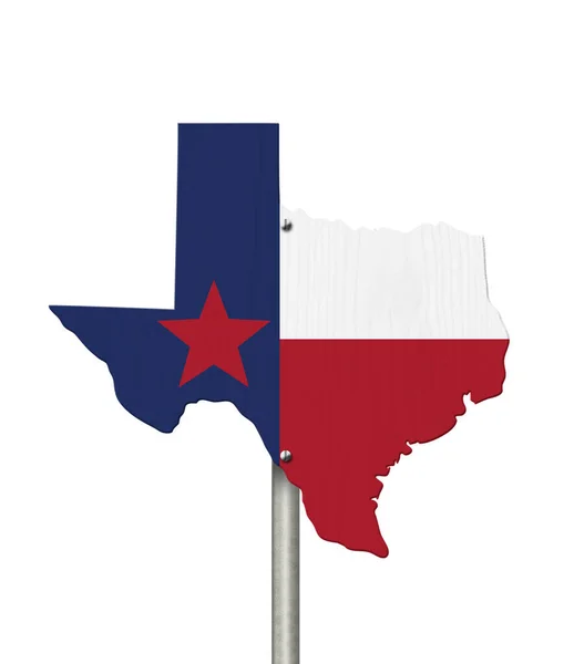 Señal Carretera Del Estado Texas Forma Mapa Estatal Con Bandera — Foto de Stock