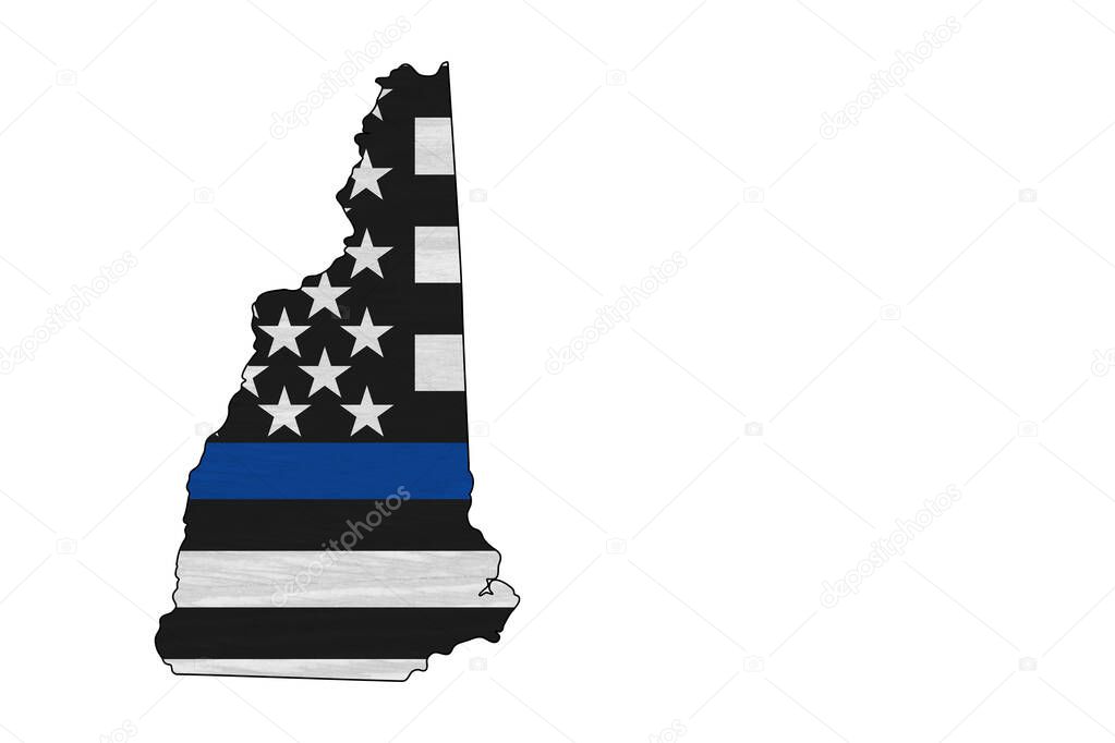 American thin blue line flag on map of New Hampshire for your support of police officers