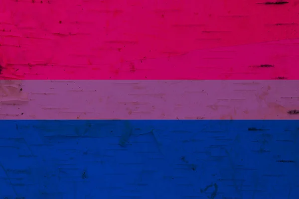 Rustykalny Stary Biseksualny Flaga Wywietrzone Drewno Tło — Zdjęcie stockowe
