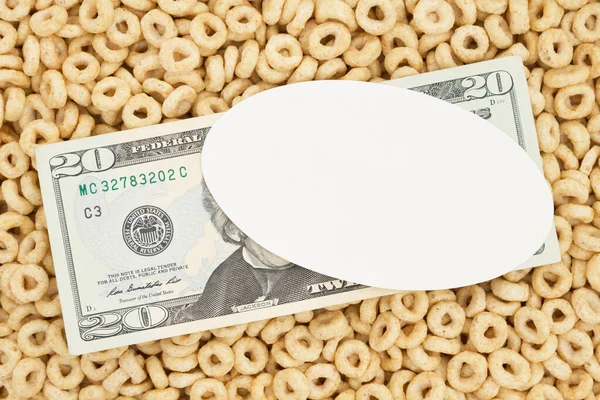 Alto Costo Dei Cereali Avena Rotonda Cereali Una Banconota Dollari — Foto Stock