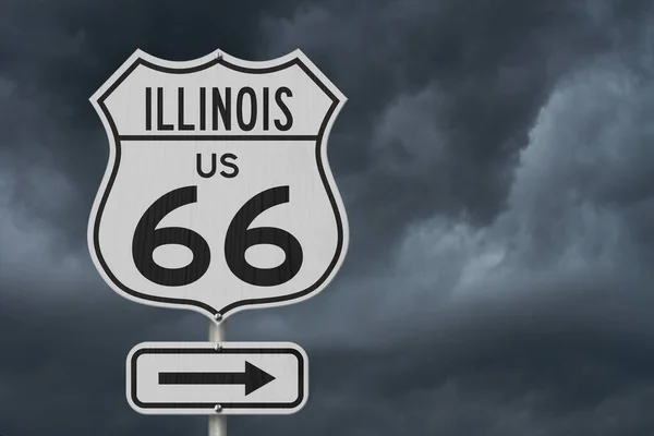 Illinois US route 66 road trip USA highway road sign sign with stormy sky background