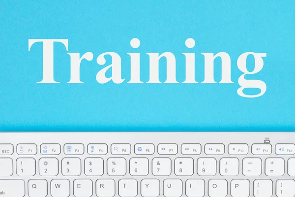 Training Message Gray Keyboard Blue Background — Stock Photo, Image