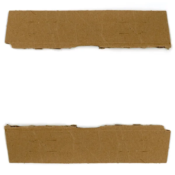 Dva Kusy Roztrhaného Kartonu Transparenty Nebo Okraj Izolovaný Přes Bílou — Stock fotografie