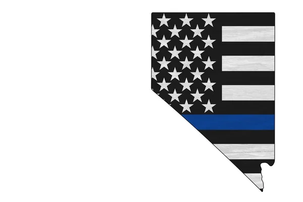内华达州地图上的美国细蓝旗 以支持警察 — 图库照片