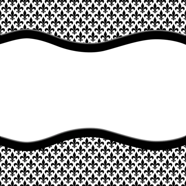 Black White Fleur Lis Pattern Textured Fabric Ribbon Background Center — Stock Photo, Image