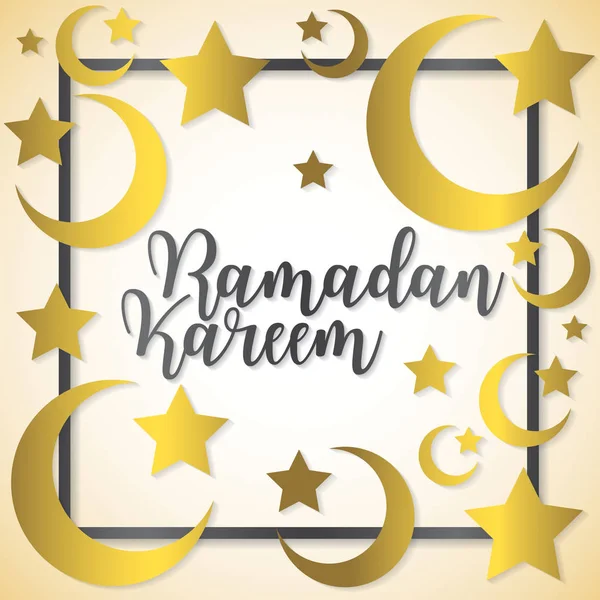 Lua e estrelas Ramadan Kareem (generoso Ramadã) cartão no vetor — Vetor de Stock