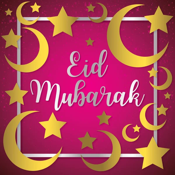 Maan en sterren Eid Mubarak (gezegend Eid) kaart in vector-formaat. — Stockvector