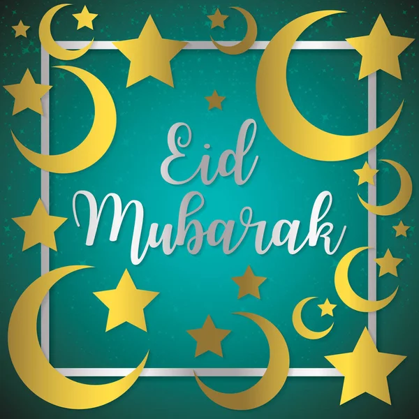 Luna y estrellas Eid Mubarak (Blessed Eid) tarjeta en formato vectorial . — Vector de stock