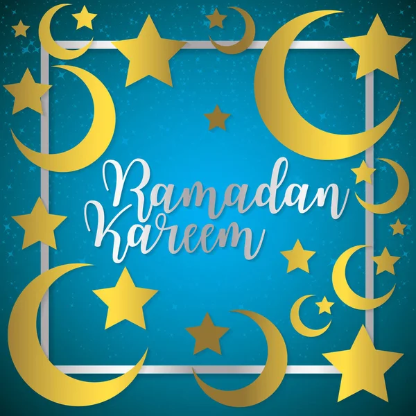 Lua e estrelas Ramadan Kareem (generoso Ramadã) cartão no vetor —  Vetores de Stock