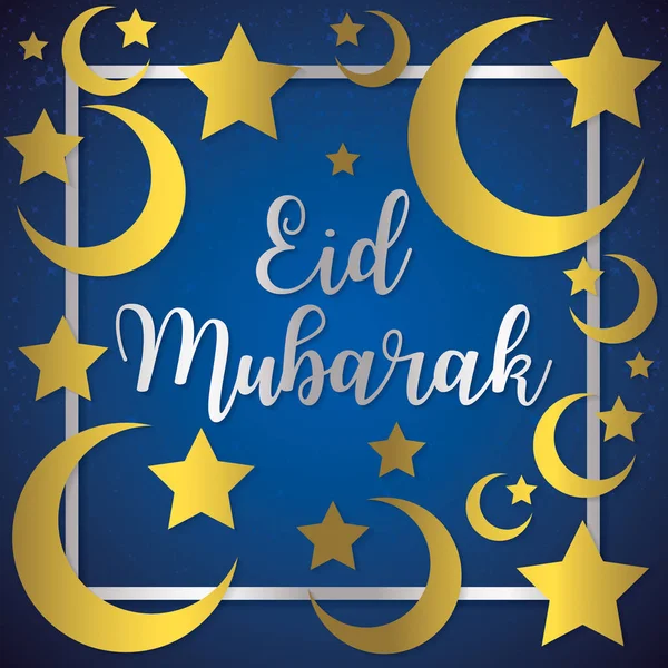 Φεγγάρι και αστέρια Eid Μουμπάρακ (ευλογημένος Eid) κάρτα σε διανυσματική μορφή. — Διανυσματικό Αρχείο